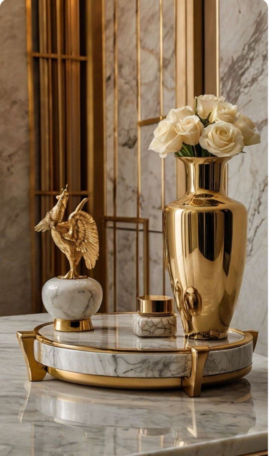 Gold vase and decorative objects